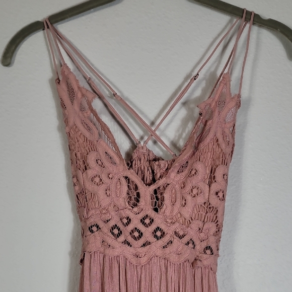 Free People Adella Slip Mini Dress Size XS Pink Smocked Lace Fairy Boho Lace - Picture 3 of 16